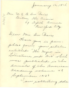 Letter from Bernadette Fallon to W. E. B. Du Bois