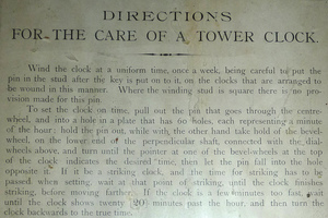 Paige Memorial Library: 'Directions for care of a tower clock'