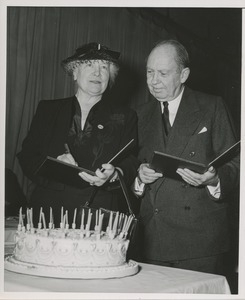 Jeremiah Milbank and a woman at the Institute for the Crippled and Disabled's 35th anniversary Red Cross luncheon