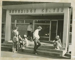 Students "hanging out" at the Beveridge Center Front Entrance