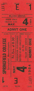 Ticket to the Dedication Performance of the Fuller Arts Center at Springfield College, 1984