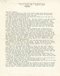 Transcript of James Naismith's letter to Thomas J. Browne