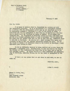 Letter announcing arrival of Dr. Karpovich in America, Feb. 27, 1925
