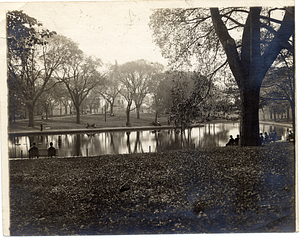 People seated around a pond in Boston Common