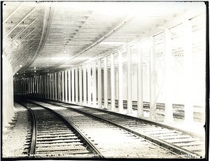 Four-track subway under Tremont Street Mall of Boston Common, looking southerly