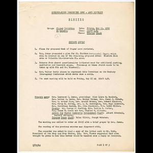 Agenda and minutes from Clergy Committee on Renewal meeting held May 11, 1962