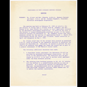 Minutes from the conference on home guidance service program held on February 26, 1965