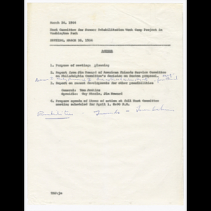 Agenda for friends summer rehabilitation work camp project meeting on March 26, 1964