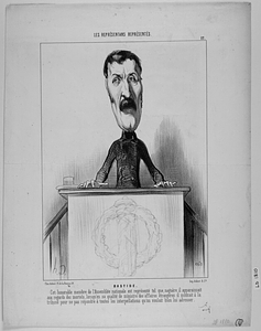 BASTIDE. Cet honorable membre de l'Assemblée nationale est représenté tel que, naguère, il apparaissait aux regards des mortels, lorsqu'en sa qualité de ministre des affaires étrangères il montait à la tribune pour ne pas répondre à toutes les interpellations qu'on voulait bien lui adresser.