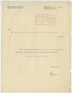 English language test for Theodor Clausen (July 9, 1934)