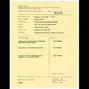 Agenda, minutes and attendance list for "You, your block and urban renewal" Warren-Wabon-Wabeno-Wyoming Streets meeting on June 5, 1962