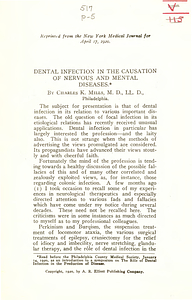 Dental infection in the causation of nervous and mental diseases