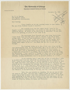 Letter from Amos Alonzo Stagg to Frank N. Seerley (November 22, 1932)