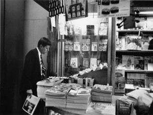 John F. Kennedy at newsstand, Boston, 1957