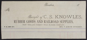 Billhead for C.S.Knowles, rubber goods and railroad supplies, No. 7 Arch Street, Boston, Mass., 1800s