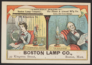 Trade cards for the Boston Lamp Co., 39 Kingston Street, Boston, Mass., undated