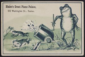 Trade card for Blake's Great Piano Palace, 612 Washington Street, Boston, Mass., undated