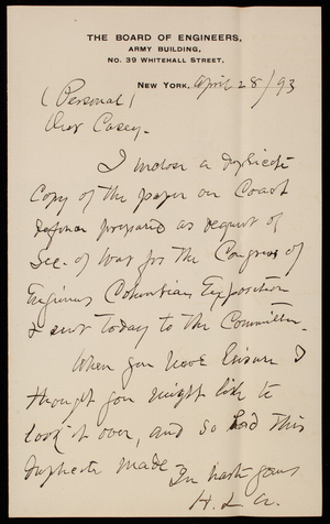 Henry L. Abbot to Thomas Lincoln Casey, April 28, 1893 (2)