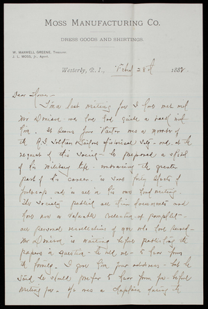 W. Maxwell Greene to Thomas Lincoln Casey, February 28, 1882