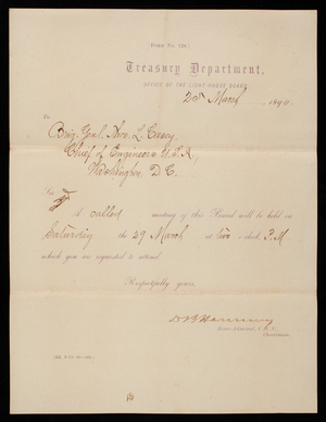 Office of the Light-House Board to Thomas Lincoln Casey, March 25, 1890