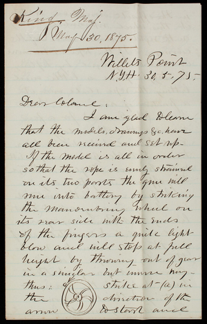 [William] R. King to Thomas Lincoln Casey, May 30, 1875