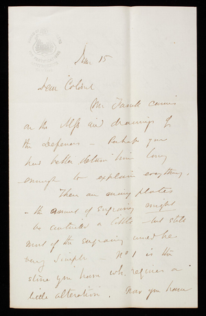 [John G.] Barnard to Thomas Lincoln Casey, June 15, 1870