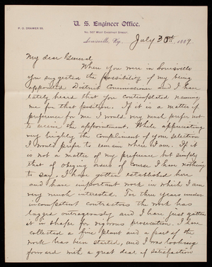 Amos Stickney to Thomas Lincoln Casey, July 30, 1889