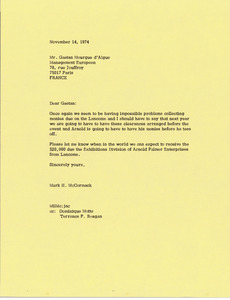 Letter from Mark H. McCormack to Gaetan Mourgue d'Algue