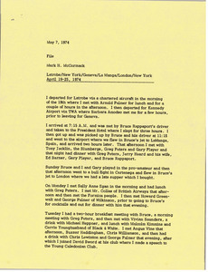 Memorandum from Mark H. McCormack to travel file