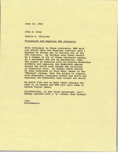 Memorandum from Judy A. Chilcote to John S. Oney