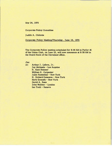 Memorandum from Judy A. Chilcote to corporate policy committee