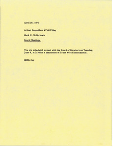 Memorandum from Mark H. McCormack to Arthur Rosenblum and Phil Pilley