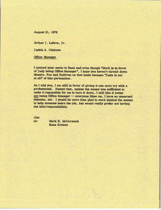 Memorandum from Judy A. Chilcote to Arthur J. Lafave