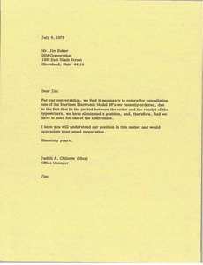 Letter from Judith A. Chilcote to Jim Baker