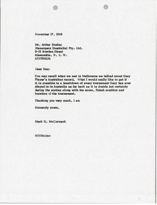 Letter from Mark H. McCormack to Arthur Huxley