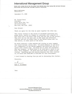 Letter from Mark H. McCormack to Roland Puton