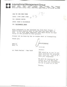 Fax from Mark H. McCormack to Gordon Smith