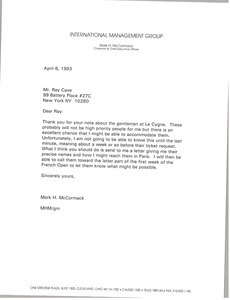 Letter from Mark H. McCormack to Ray Cave