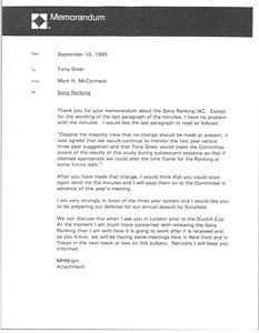 Memorandum from Mark H. McCormack to Tony Greer