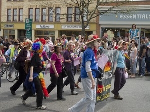 Raging Grannies marching during the Pride Parade; Main Street, Northampton, Mass.