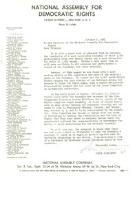 Circular letter from National Assembly for Democratic Rights to W. E. B. Du Bois