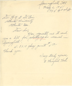 Letter from E. Winfred Helm to W. E. B. Du Bois