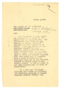 Letter from W. E. B. Du Bois to the editor of The Continent