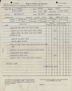 Willys-Overland repair order and invoice