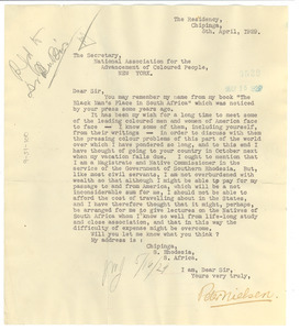 Letter from Peter Nielsen to the Secretary of the NAACP