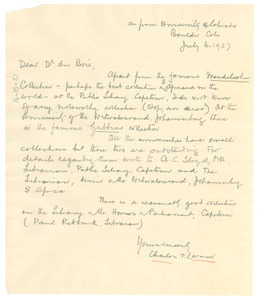 Letter from C. T. Loram to W. E. B. Du Bois