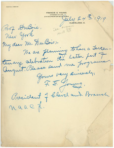 Letter from Francis E. Young to W. E. B. Du Bois