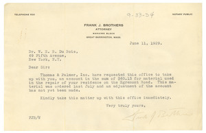Letter from Frank J. Brothers to W. E. B. Du Bois