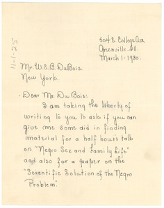 Letter from Edna D. Heyde to W. E. B. Du Bois