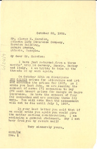 Letter from W. E. B. Du Bois to Atlanta Life Insurance Company